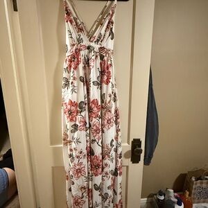 Floral Maxi Dress with Pink and Brown Flowers